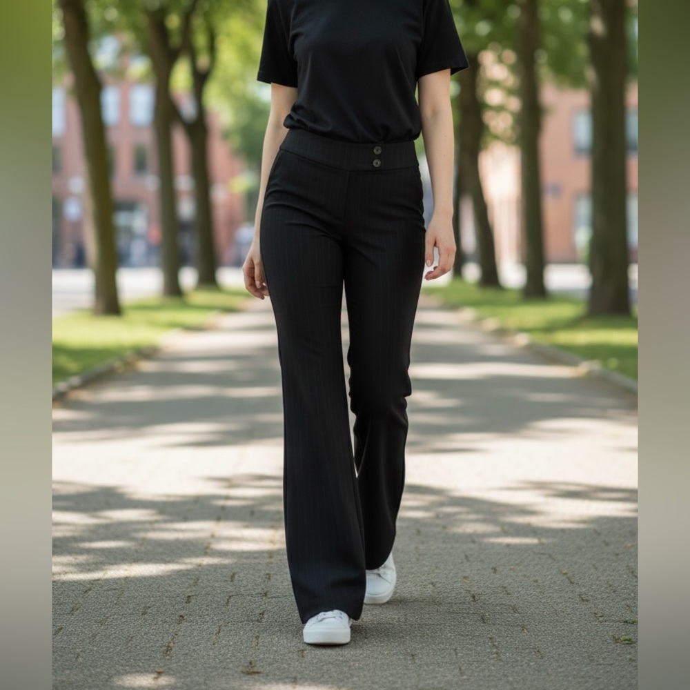 Elegant Black Pinstriped Women's Pants